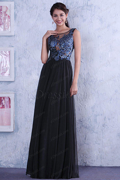 Gorgeous Sleeveless Lace Applique Sexy Open Back Evening Dress