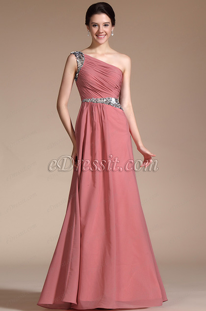 Formal One Shoulder A-line Evening Dress Prom Gown