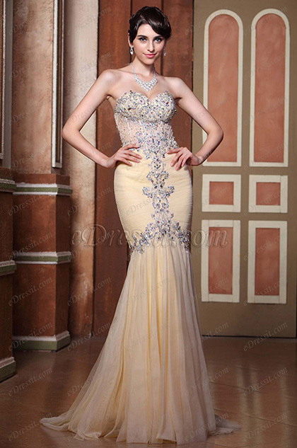 Beaded Sweetheart Neckline Evening Dress