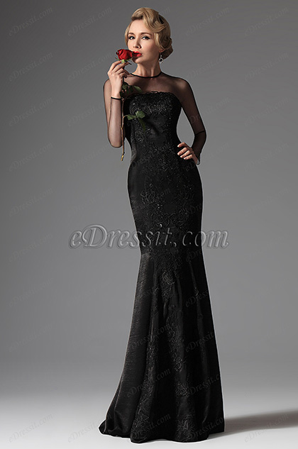 Black High Collar Mermaid Formal Evening Prom Gown