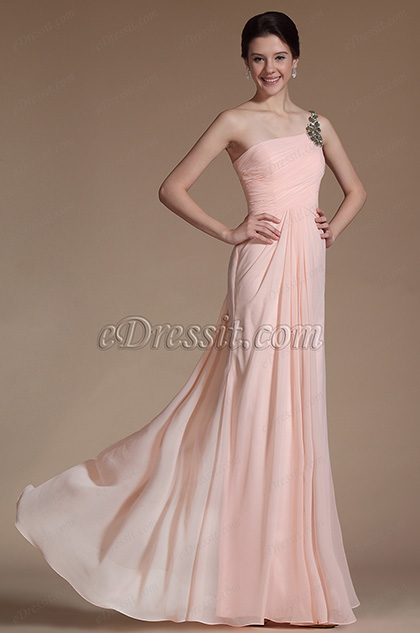 Lovely Pink One Shoulder Evening Dress