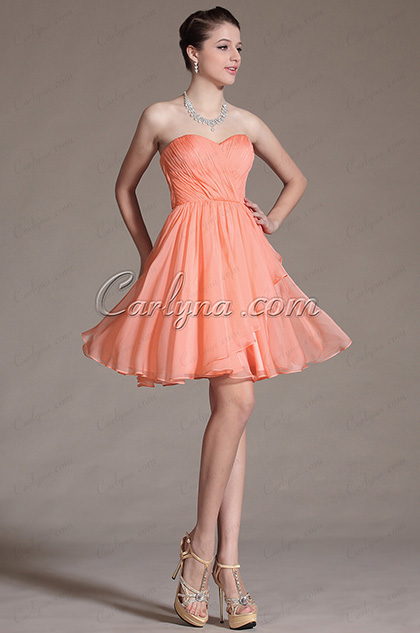 Simple Strapless Orange Cocktail Dress Bridesmaid Dress