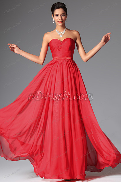 2014 Nuevos Rojo Simple Escote Corazón Vestido para Dama de Honor