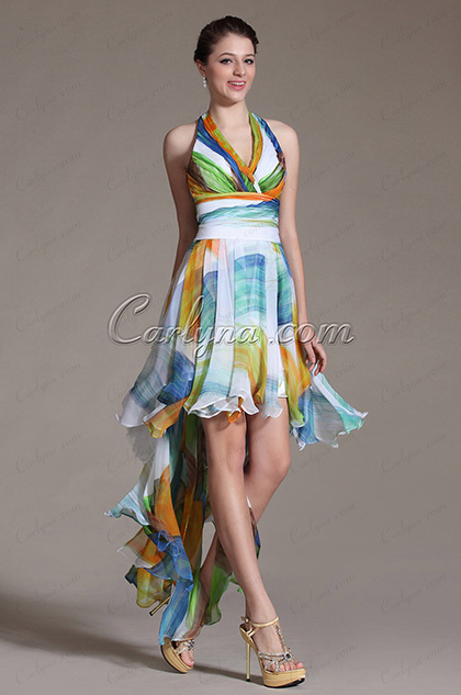 Simple Printed Halter Cocktail Dress Party Dress