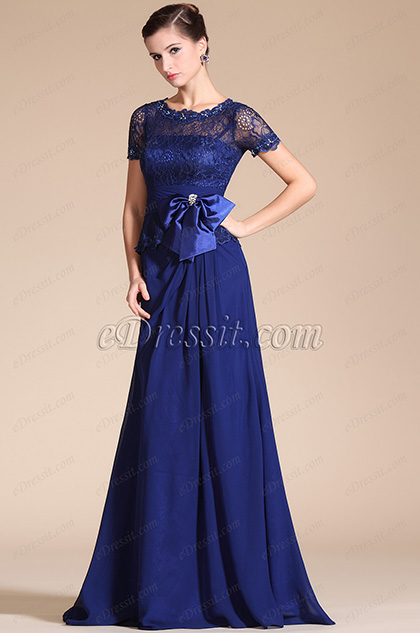 Royal Blue Round Neckline Mother of the Bride Dress