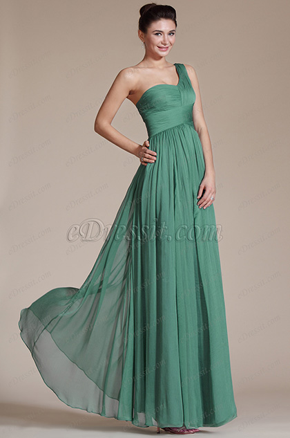 2014 Novedad Verde Súper Fabuloso Un Hombro Vestido de la noche Dama de honor