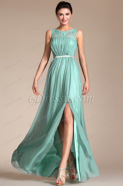 A-line Sleeveless Lace Evening Dress Prom Gown