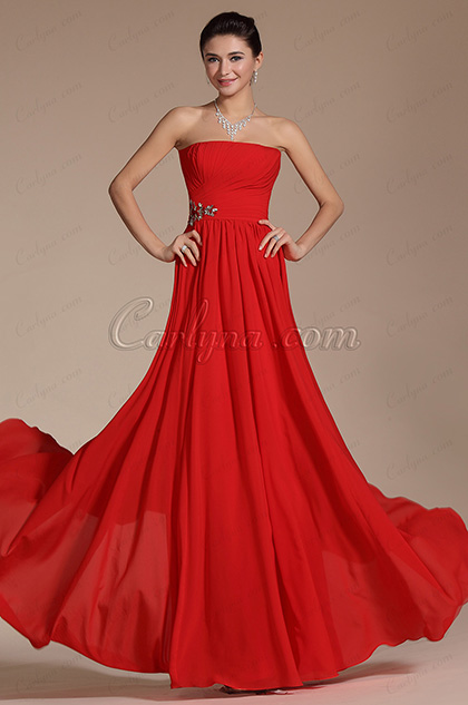 Simple Red Strapless Evening Dress Bridesmaid Dress