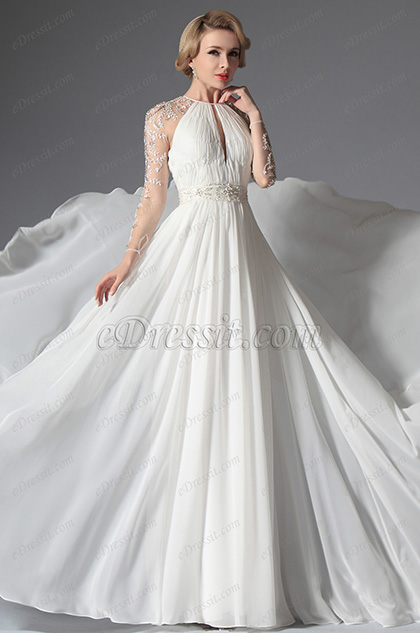 2014 Neu Romantisch Ärmel Hochzeit Kleid