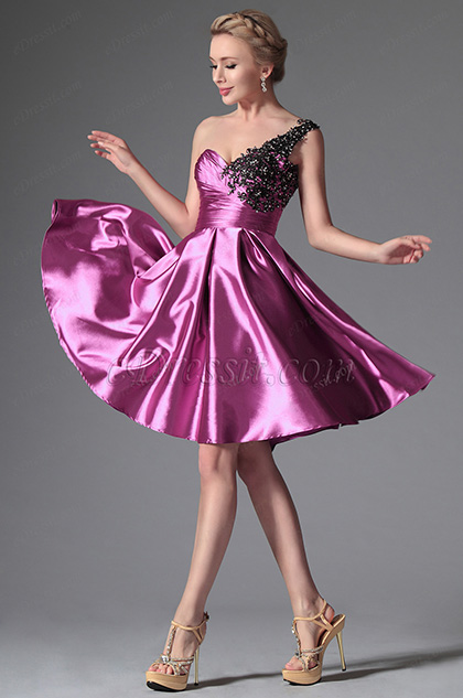 2014 Neu  Pink Ein  Schulter Cocktail Kleid  Party Kleid