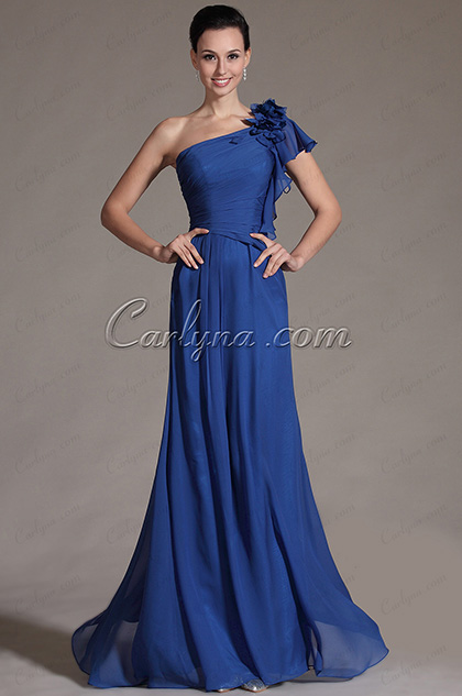 Stylish Blue One Shoulder Evening Gown