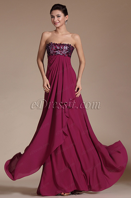 Stunning Strapless Hand-sewn Appliques Evening Dress