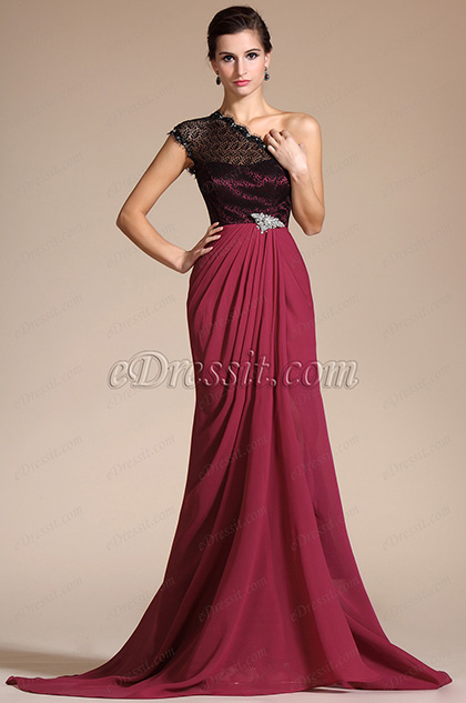 Elegant One Lace Shoulder High Split Evening Dress