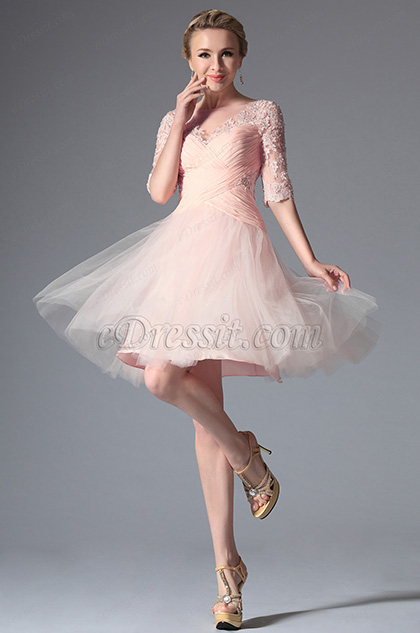 2014 Neu Rosa Stilvoll Design Cocktail Kleid Party Kleid