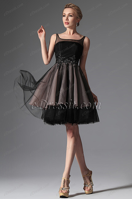 2014 Neu Schwarz Träger  Cocktail Kleid Party Kleid