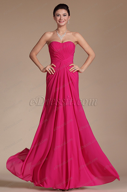 Hot Pink Sweetheart Evening Dress Prom Gown