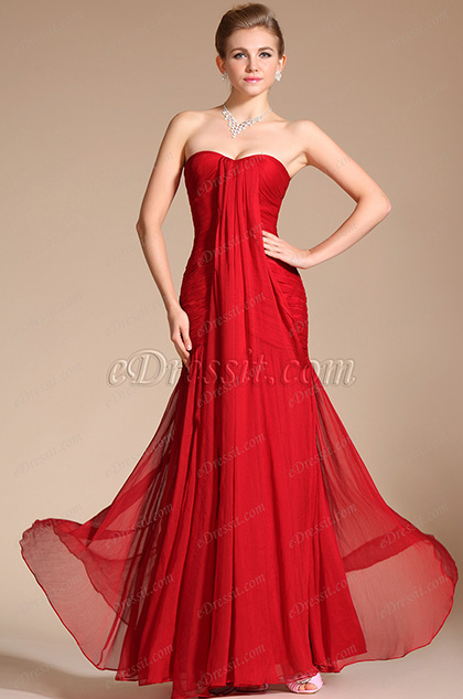 Graceful Red Strapless Evening Dress Prom Gown