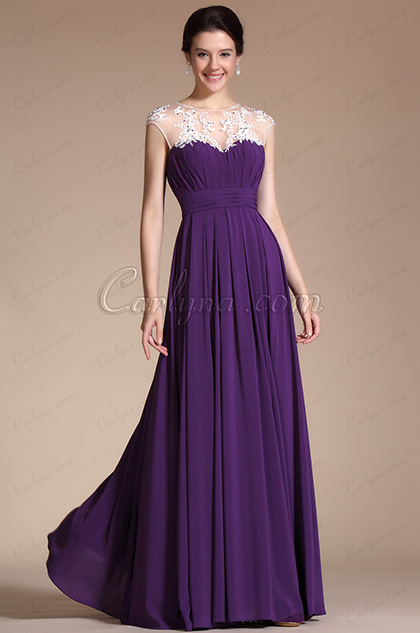 2014 Robe de Soirée Longue Violette avec Dentelle