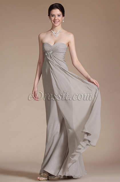 Grey Strapless Sweetheart Ruched A-Line Prom Dress