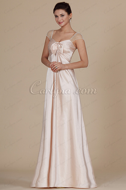 Stylish Cap-sleeves Bowknot Evening Dress