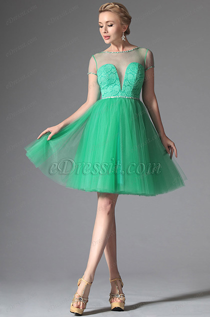 Flattering Illusion V Neck Green Cocktail Dress Party Dress