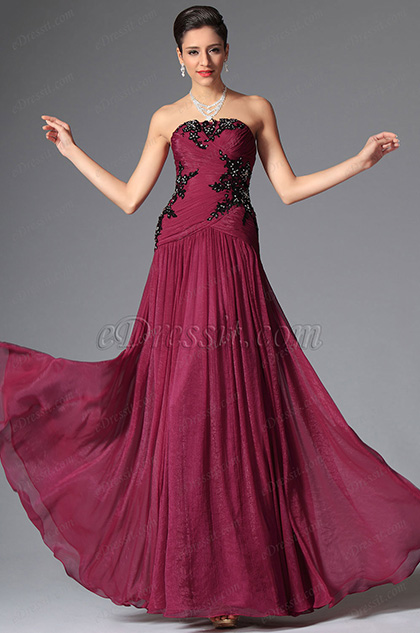 Strapless Beaded Lace Applique Floor Length Evening Dress