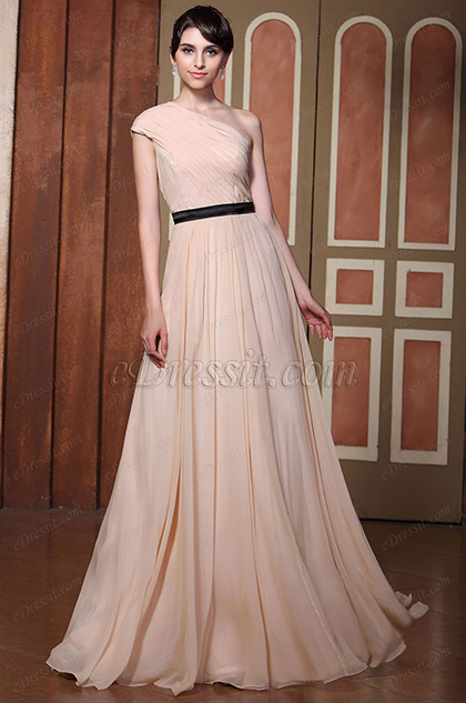 Pleated One Shoulder  Evening Gown Bridesmaid Dress