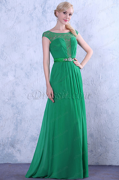 Elegant  Top Lace Cap Sleeves Evening Dress Formal Gown