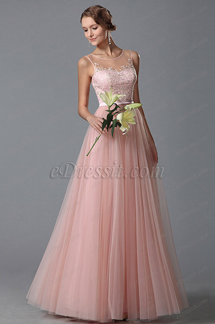 Robe de soirée longue tulle princesse rose