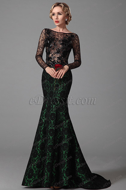 Long Lace Sleeves Evening Gown Formal Dress