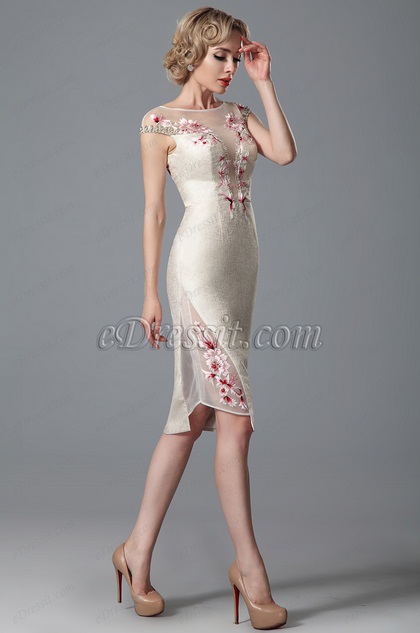 Cap Sleeves Formal Dress With Embroidery Details