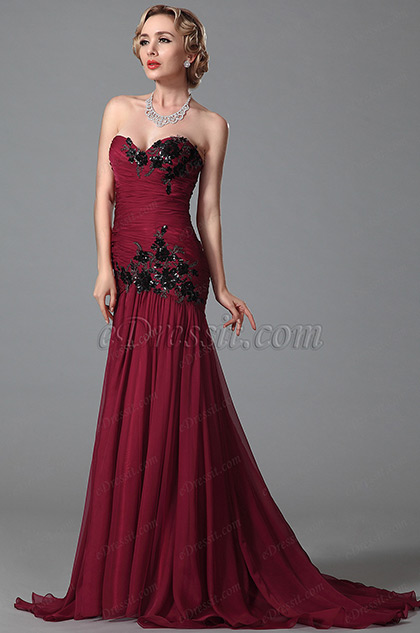 Strapless Sweetheart Evening Gown With Embroidery Applique Details