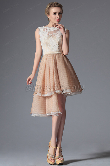 Lovely Stylish Top Lace Asymmetric Cocktail Dress Party Dress