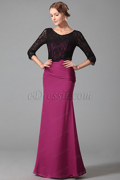 Stunning Floor Length Evening Dress With Long Lace Sleeves