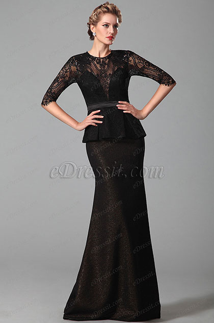 Stunning Black Half Lace Sleeves Mother of the Bride Dress