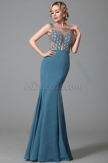 Stunning Sleeveless Beaded Bodice Evening Dress Prom Gown