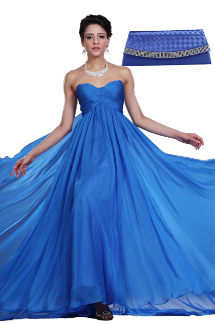 Strapless Blue Evening Dress Blue Handbag Set