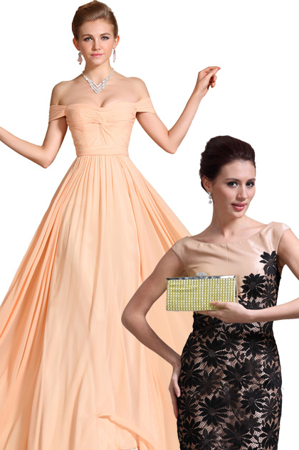 Fabulous Sweetheart Evening Dress Bridesmaid Dress+Golden Handbag Set