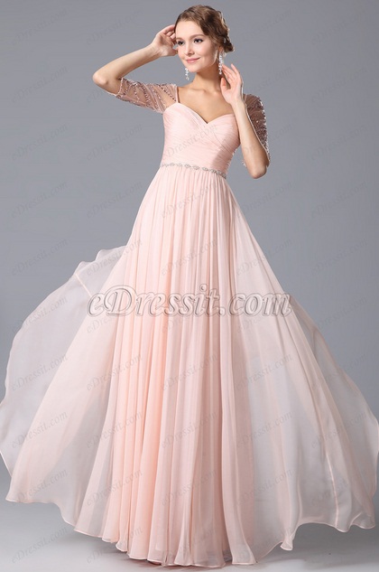 Sweetheart Embroidery Beaded Half Sleeves Evening Dress