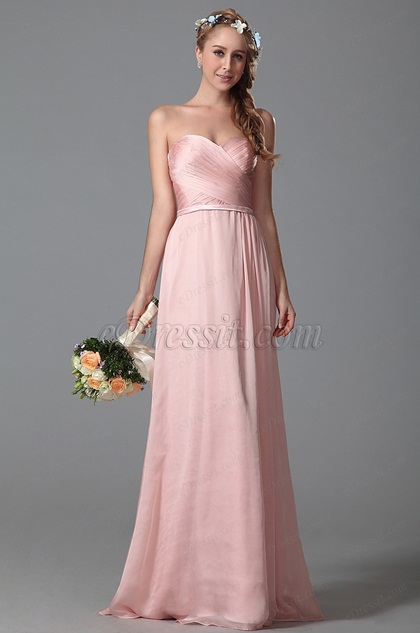 Strapless Sweetheart Pink Bridesmaid Dress