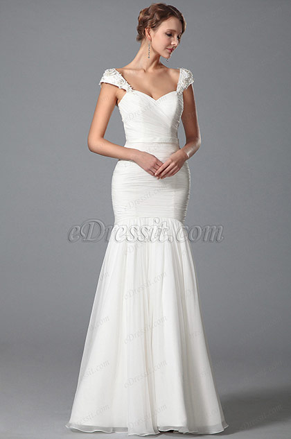 Cap Sleeves Sweetheart Neck Bridal Dress Floor Length