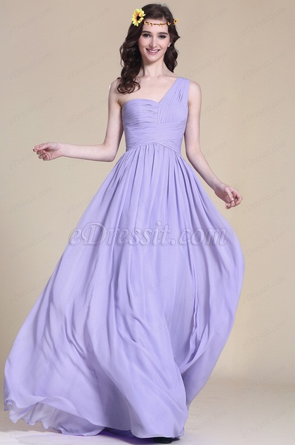 Pleated One Shoulder Lavender Bridesmaid Dress