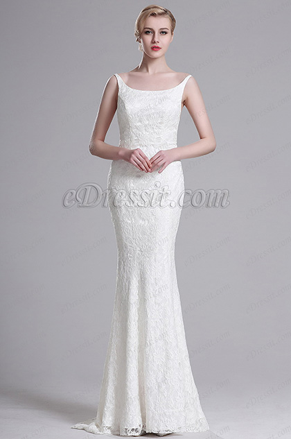 White Straped Mermaid Wedding Gown Bridal Dress