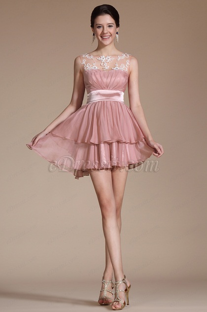 2014 New Pink Sleeveless Sheer Top Cocktail Dress