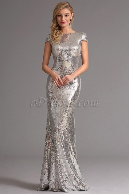 Amazing Silver Sequin Formal Evening Dress Formal Gown