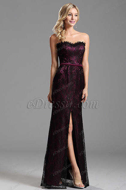 Flattering Floral Neck High Slit Evening Formal Dress