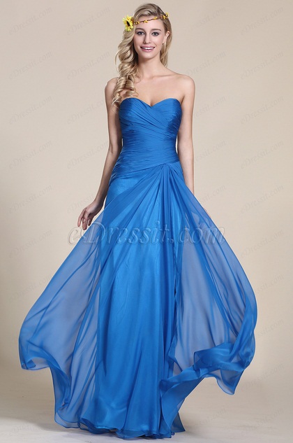 Strapless Sweetheart Blue Evening Dress Bridesmaid Dress