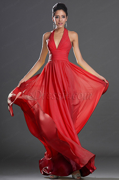 Sexy Halter Neck Red Evening Dress Prom Dress