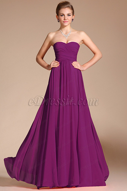 Strapless Pleated Purple Evening Dress Bridesmaid Dress