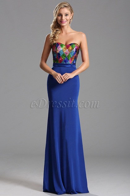 Stunning Sequin Bodice Royal Blue Evening Dress Formal Dress